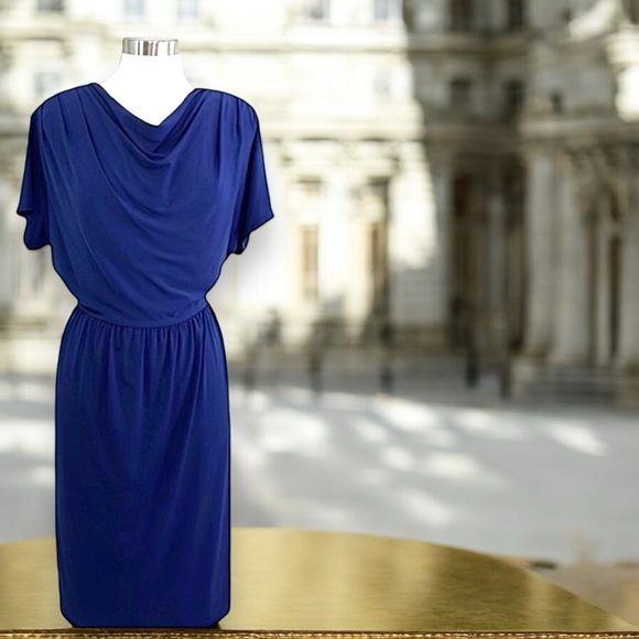 Avenue Royal Blue Drape Cowl Neck Front Jersey Dress - Picture 9 of 16
